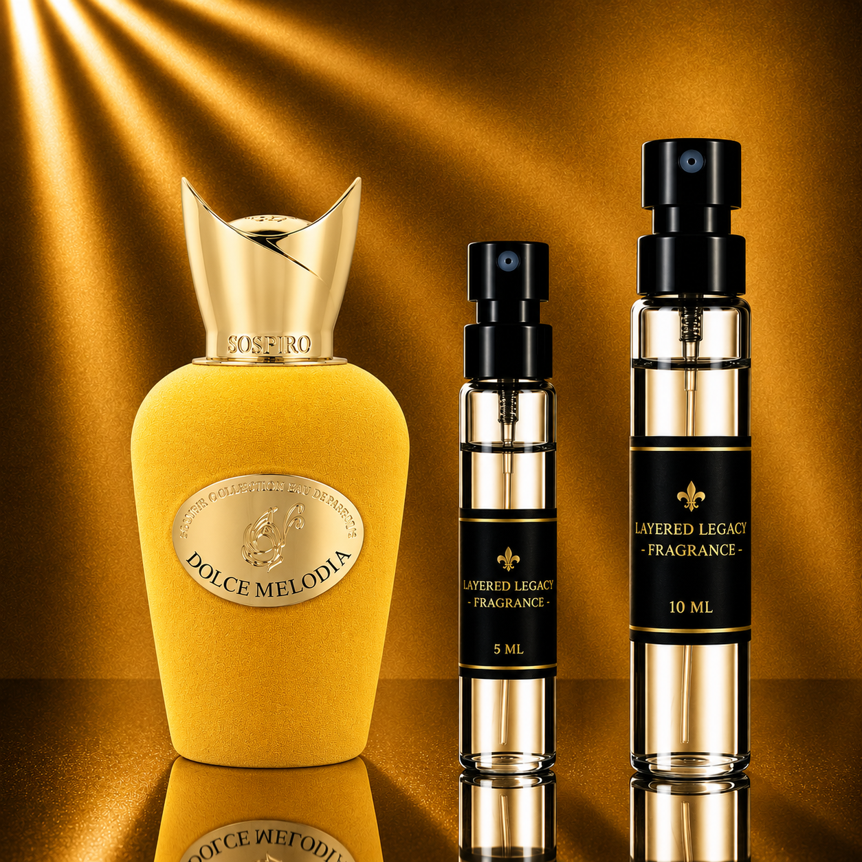 Sospiro Dolce Melodia fragrance bottle and Layered Legacy Fragrance decant