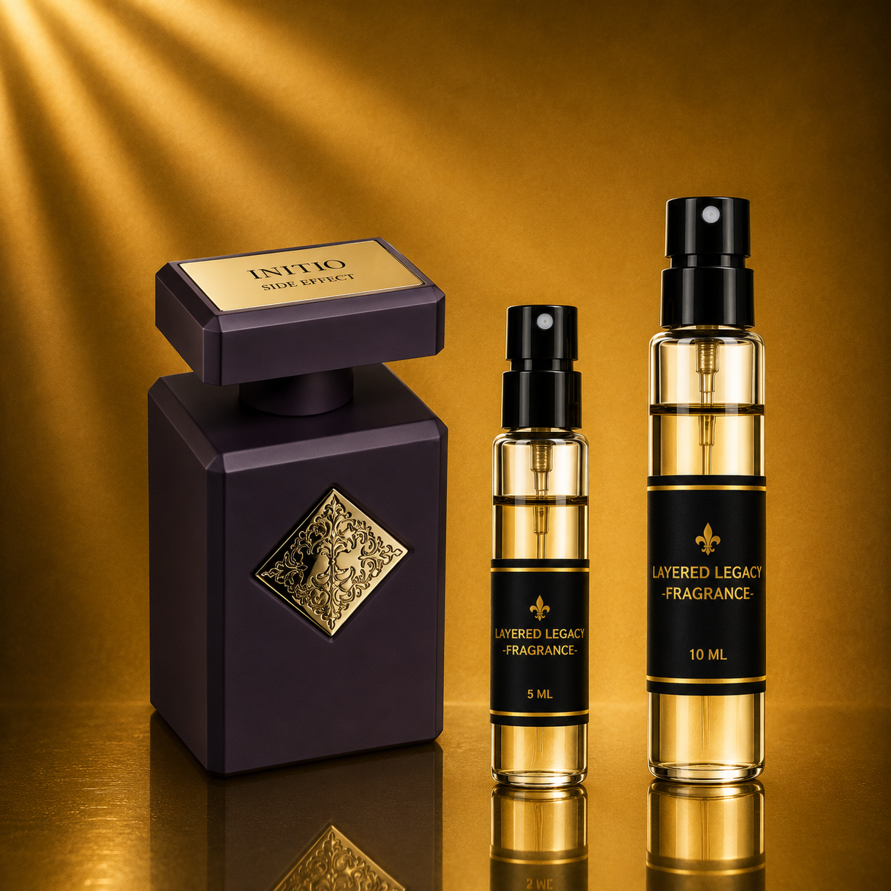 Initio Parfums Privés Side Effect fragrance bottle and Layered Legacy Fragrance decant