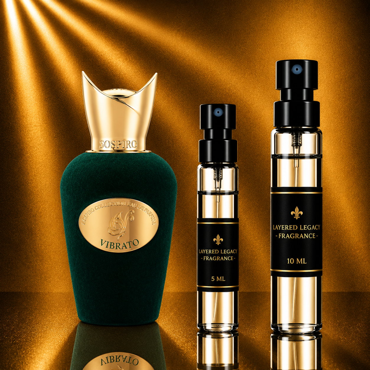 Sospiro Vibrato fragrance bottle and Layered Legacy Fragrance decant