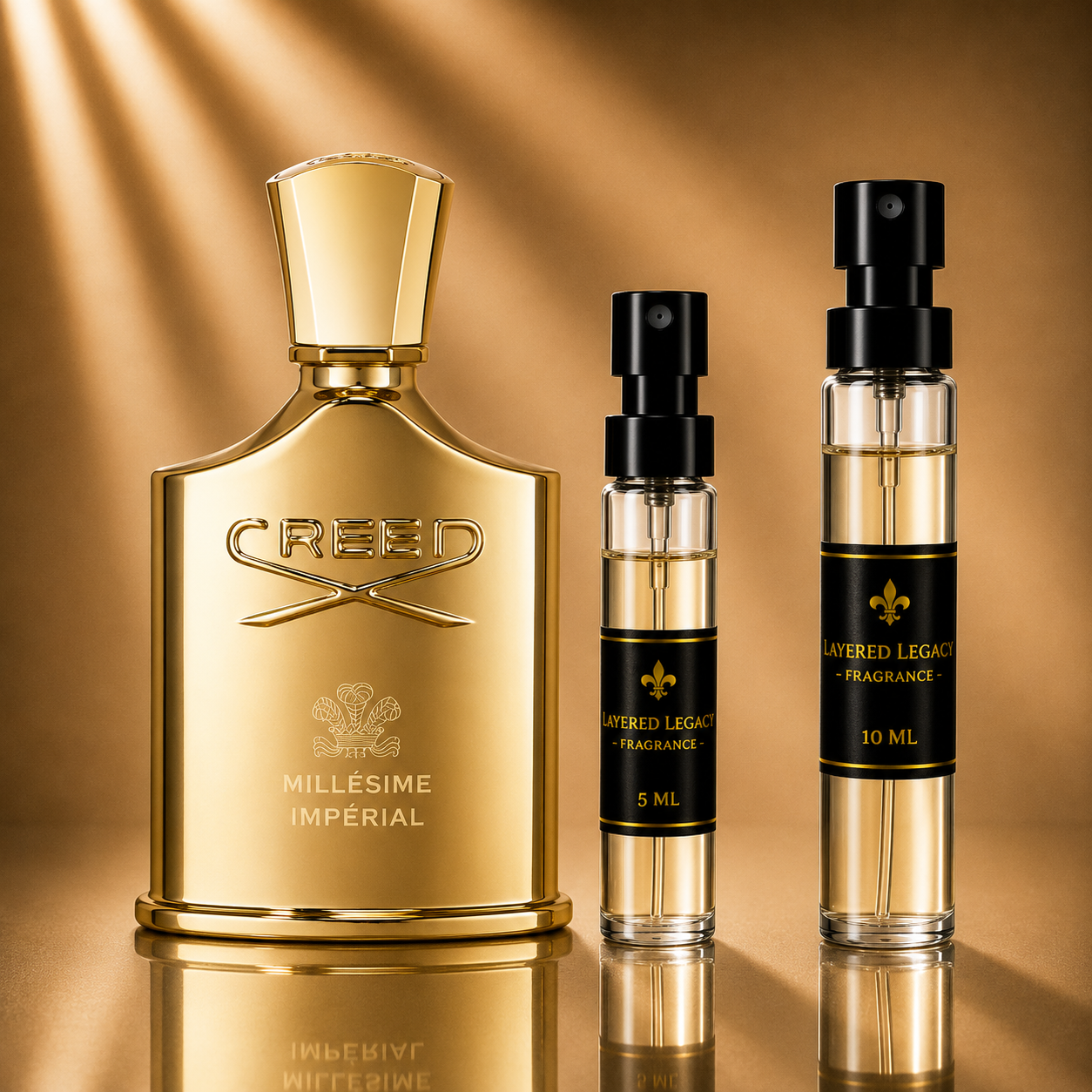 Creed Millésime Impérial fragrance bottle and Layered Legacy Fragrance decant