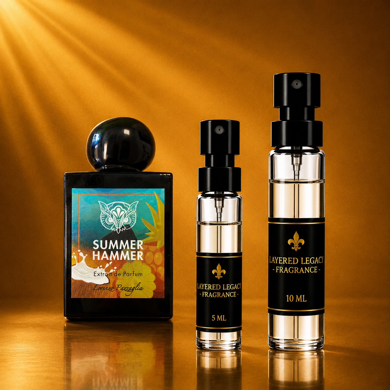 Lorenzo Pazzaglia Summer Hammer fragrance bottle and Layered Legacy Fragrance decant