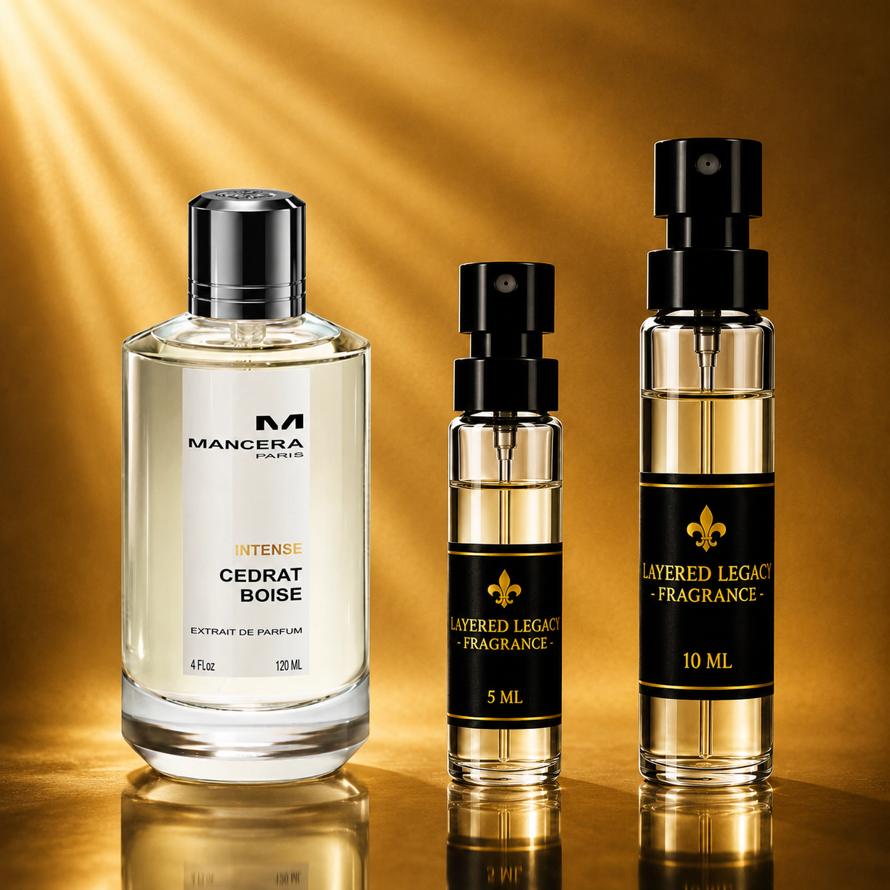 Mancera Cedrat Boise fragrance bottle and Layered Legacy Fragrance decant