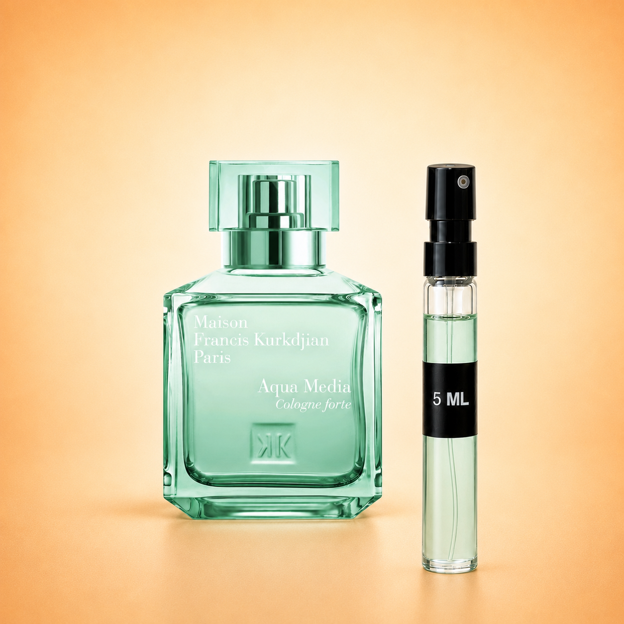 Maison Francis Kurkdjian Aqua Media Cologne Forte bottle with 5 ml fragrance decant