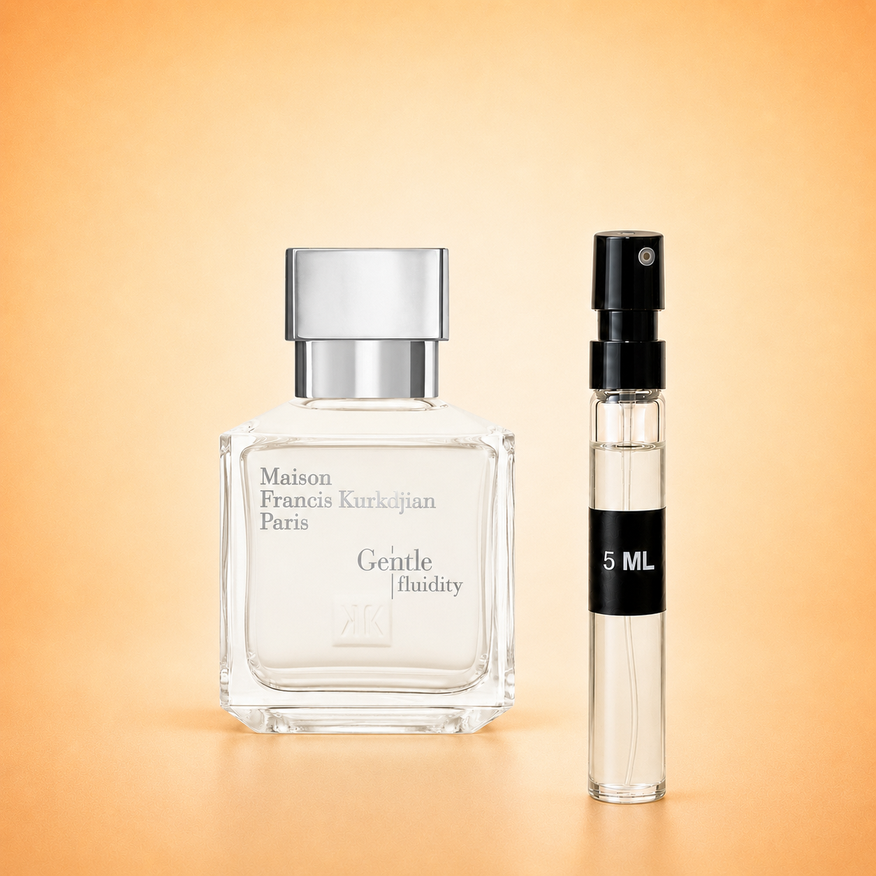 Maison Francis Kurkdjian Gentle Fluidity Silver bottle with 5 ml fragrance decant