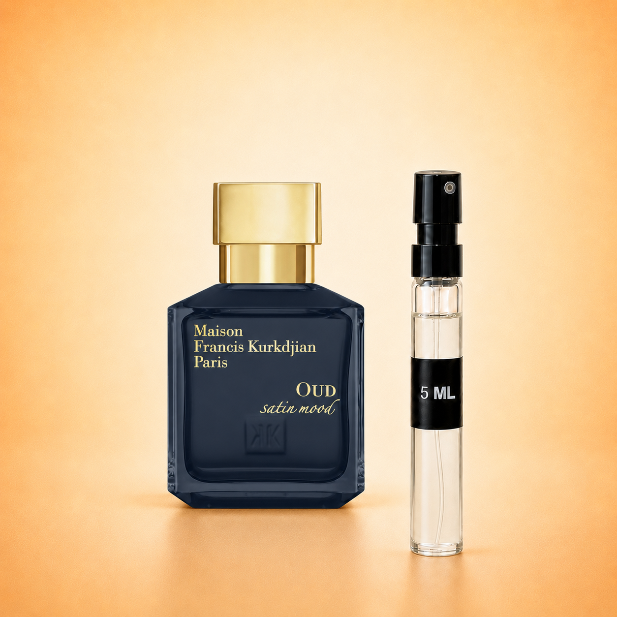 Maison Francis Kurkdjian Oud Satin Mood bottle with 5 ml fragrance decant