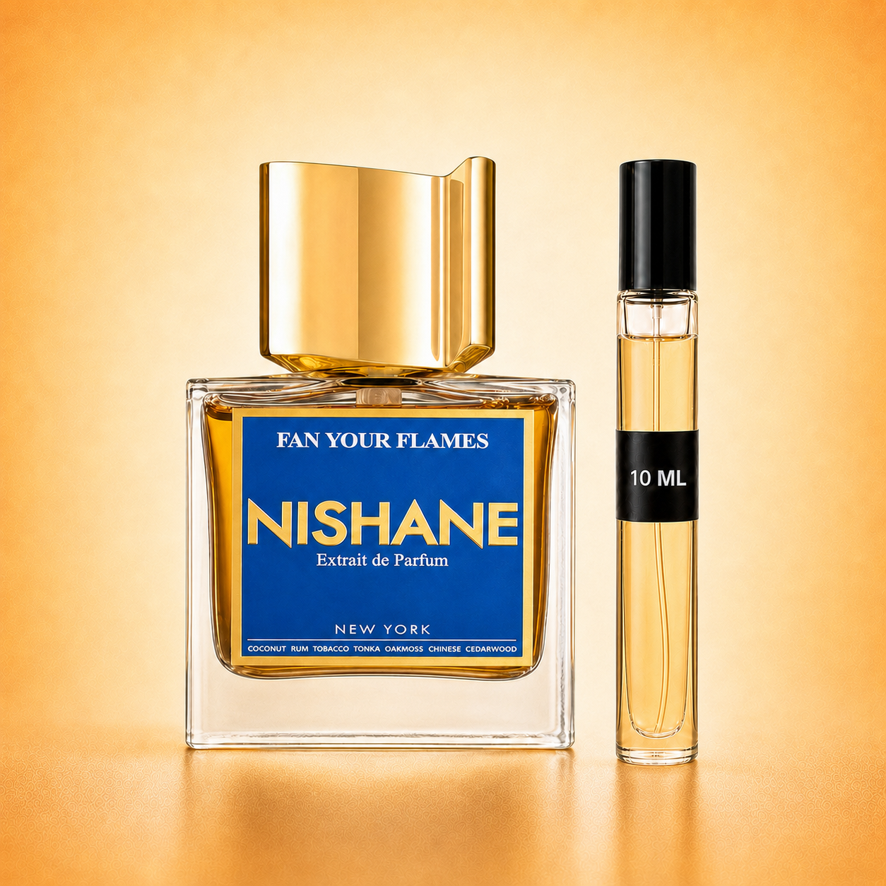 Nishane Fan Your Flames bottle with 10 ml fragrance decant