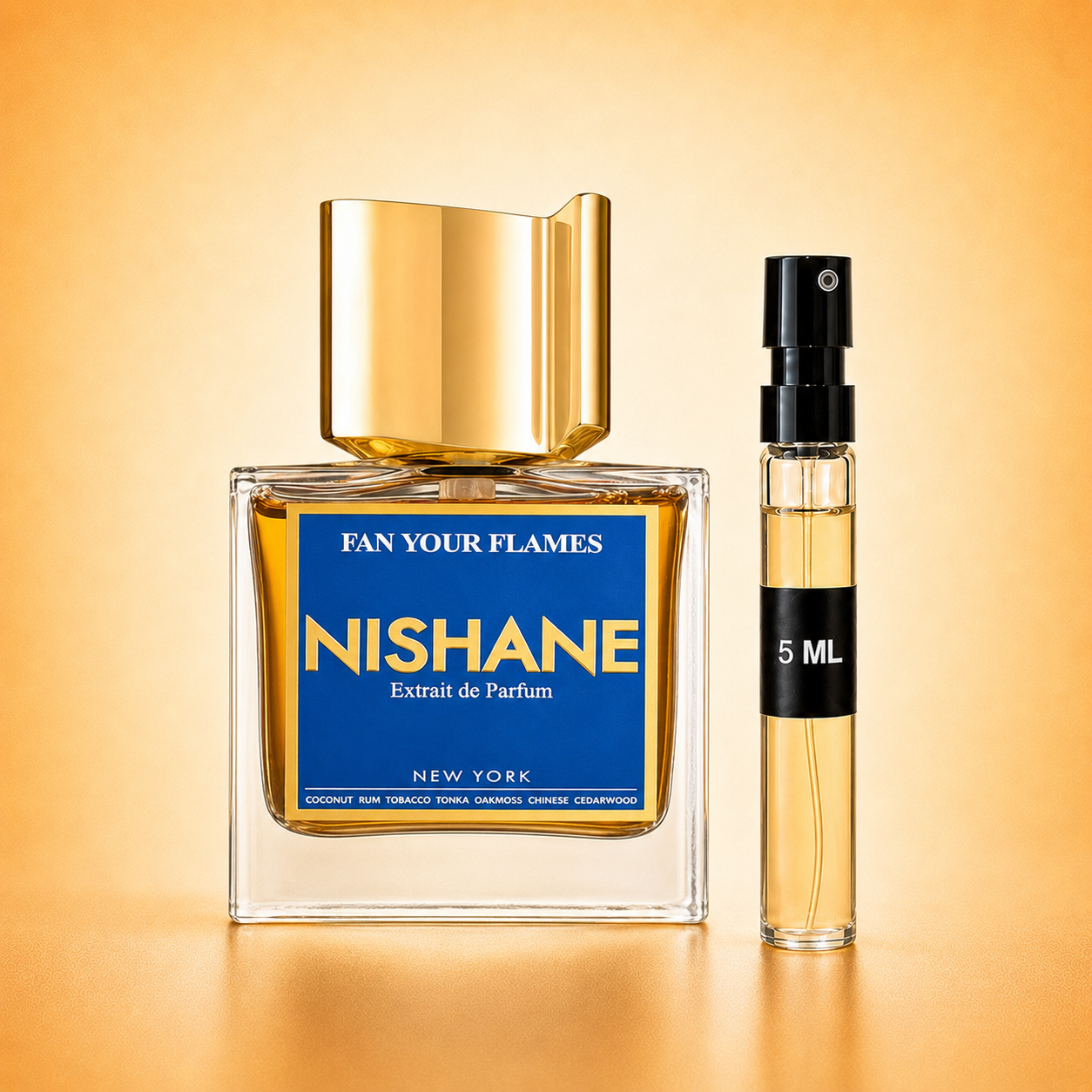 Nishane Fan Your Flames bottle with 5 ml fragrance decant