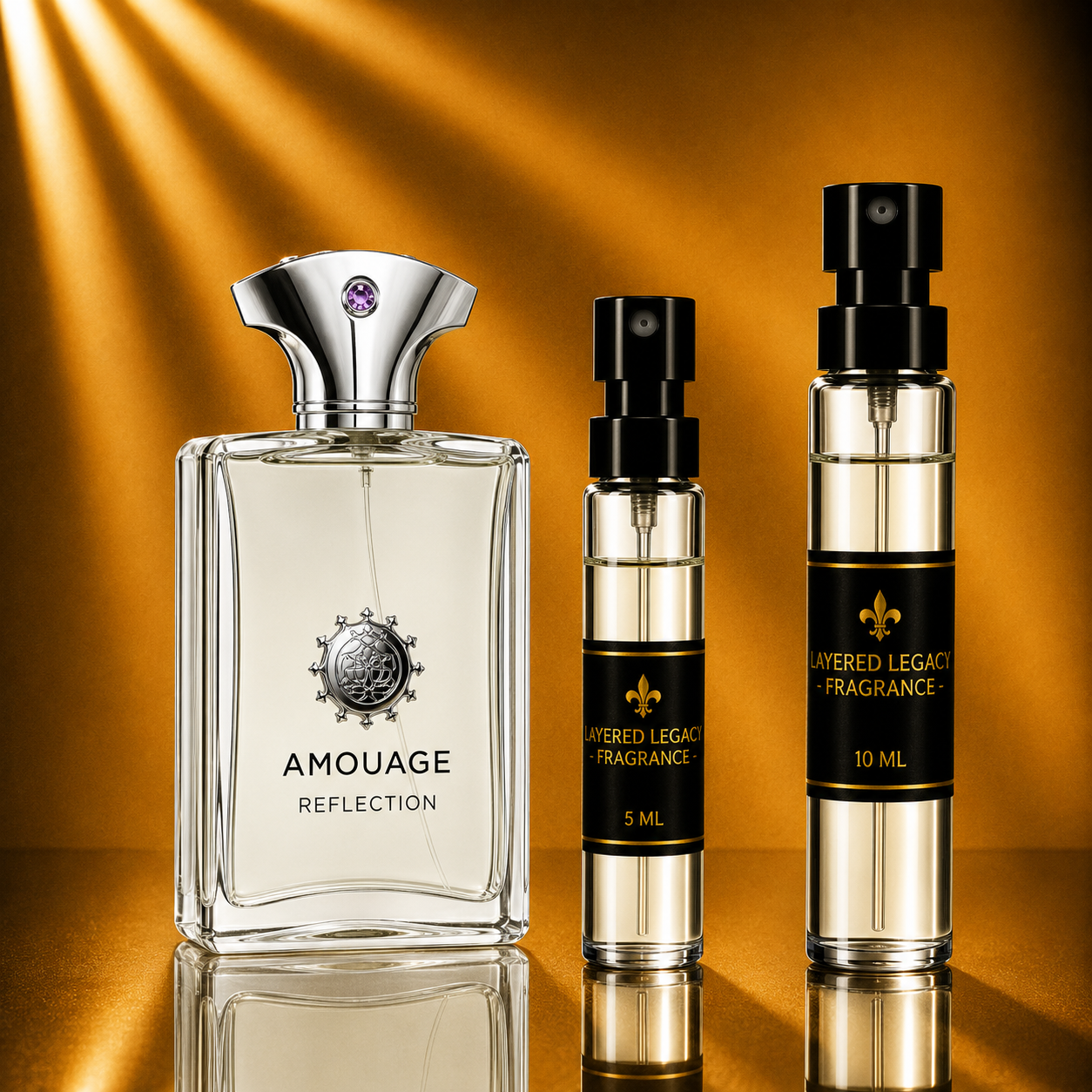 Amouage Reflection Man 5 ml and 10 ml fragrance decant presentation