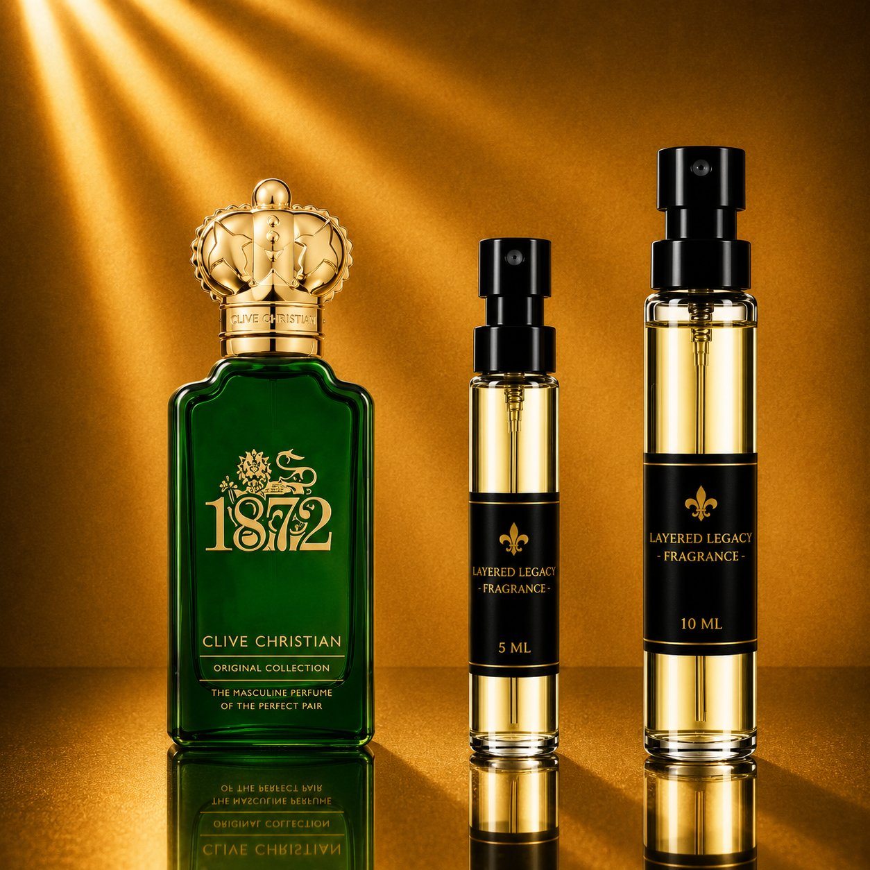 Clive Christian 1872 for Men fragrance bottle and Layered Legacy Fragrance decant