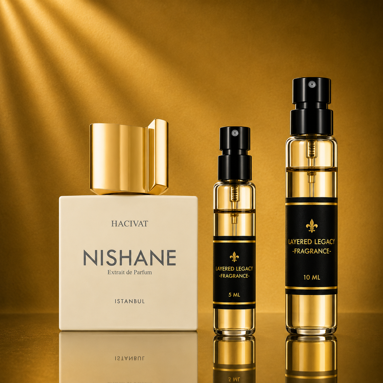 Nishane Hacivat fragrance bottle and Layered Legacy Fragrance decant