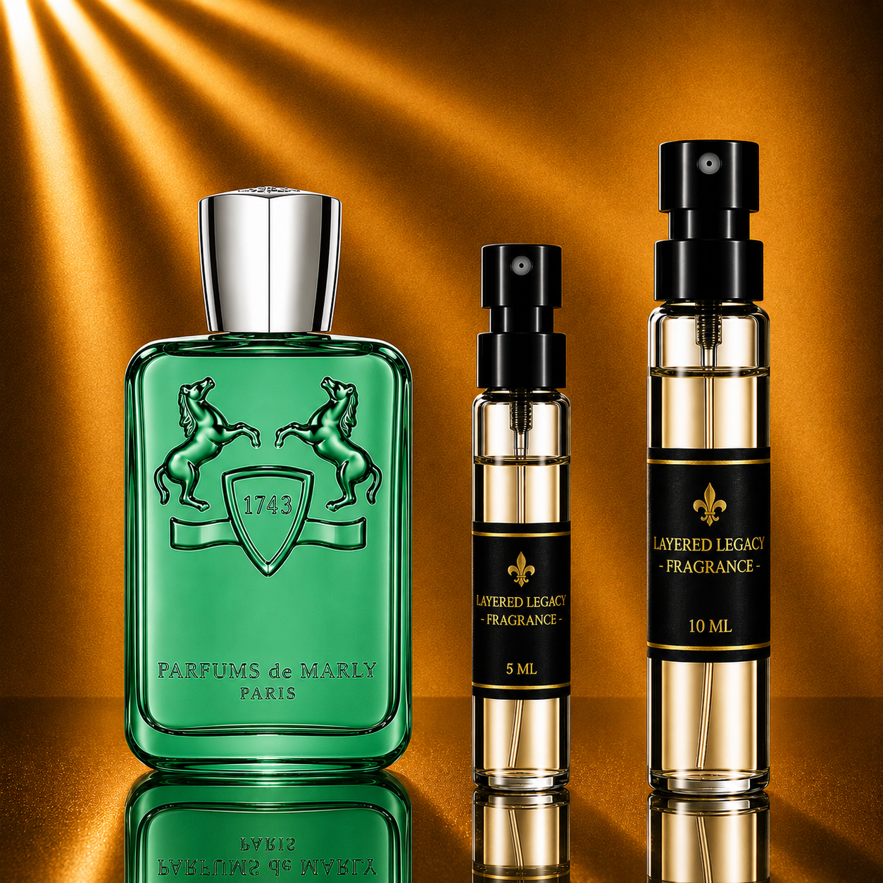 Parfums de Marly Greenley fragrance bottle and Layered Legacy Fragrance decant