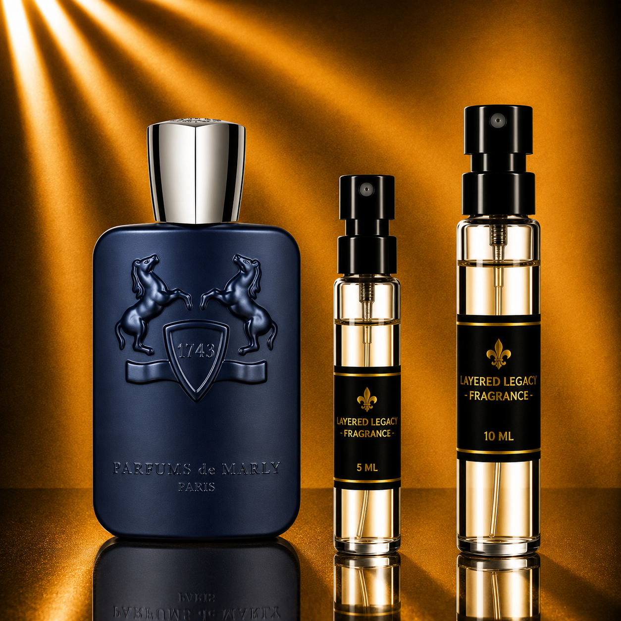 Parfums de Marly Layton fragrance bottle and Layered Legacy Fragrance decant