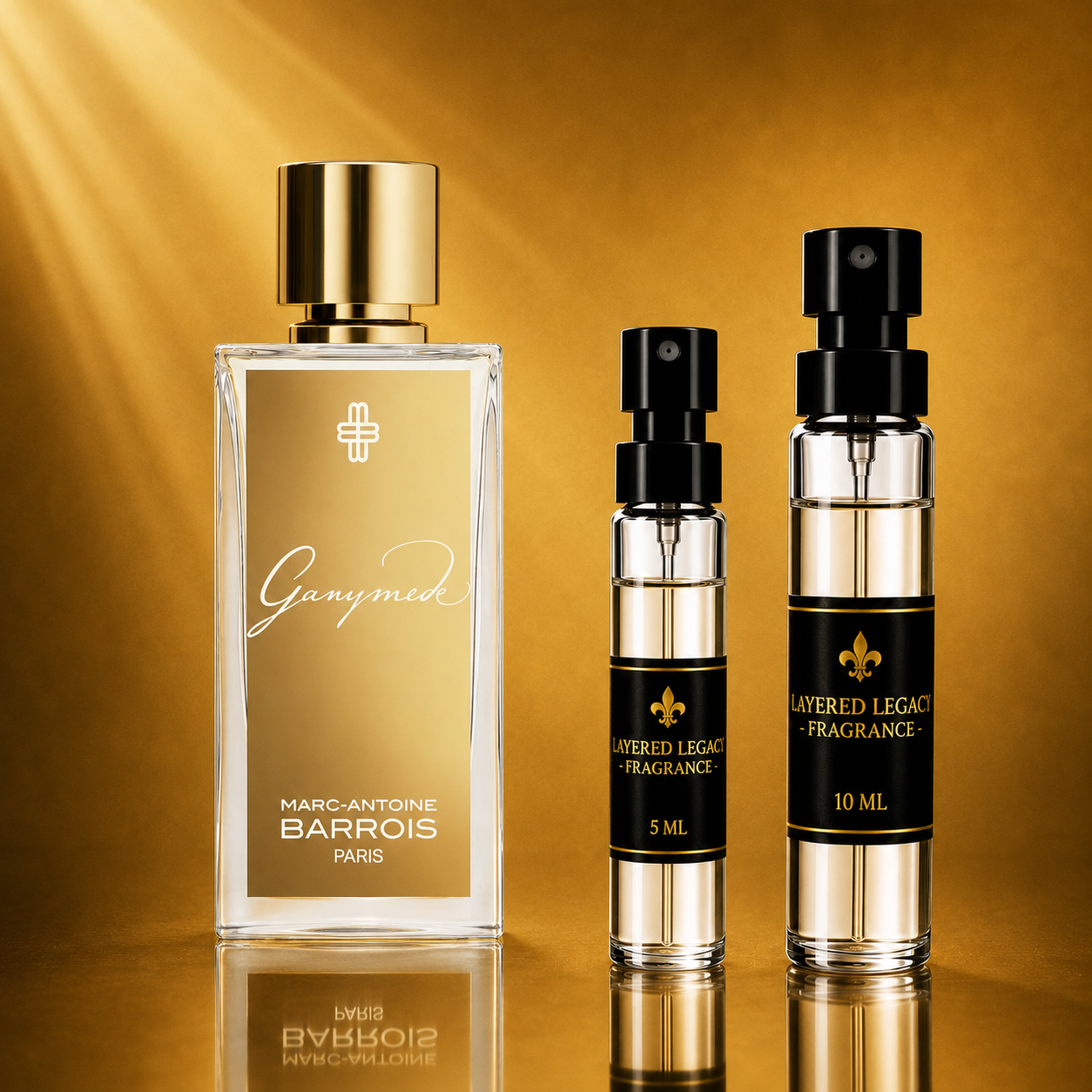 Marc-Antoine Barrois Ganymede fragrance bottle and Layered Legacy Fragrance decant