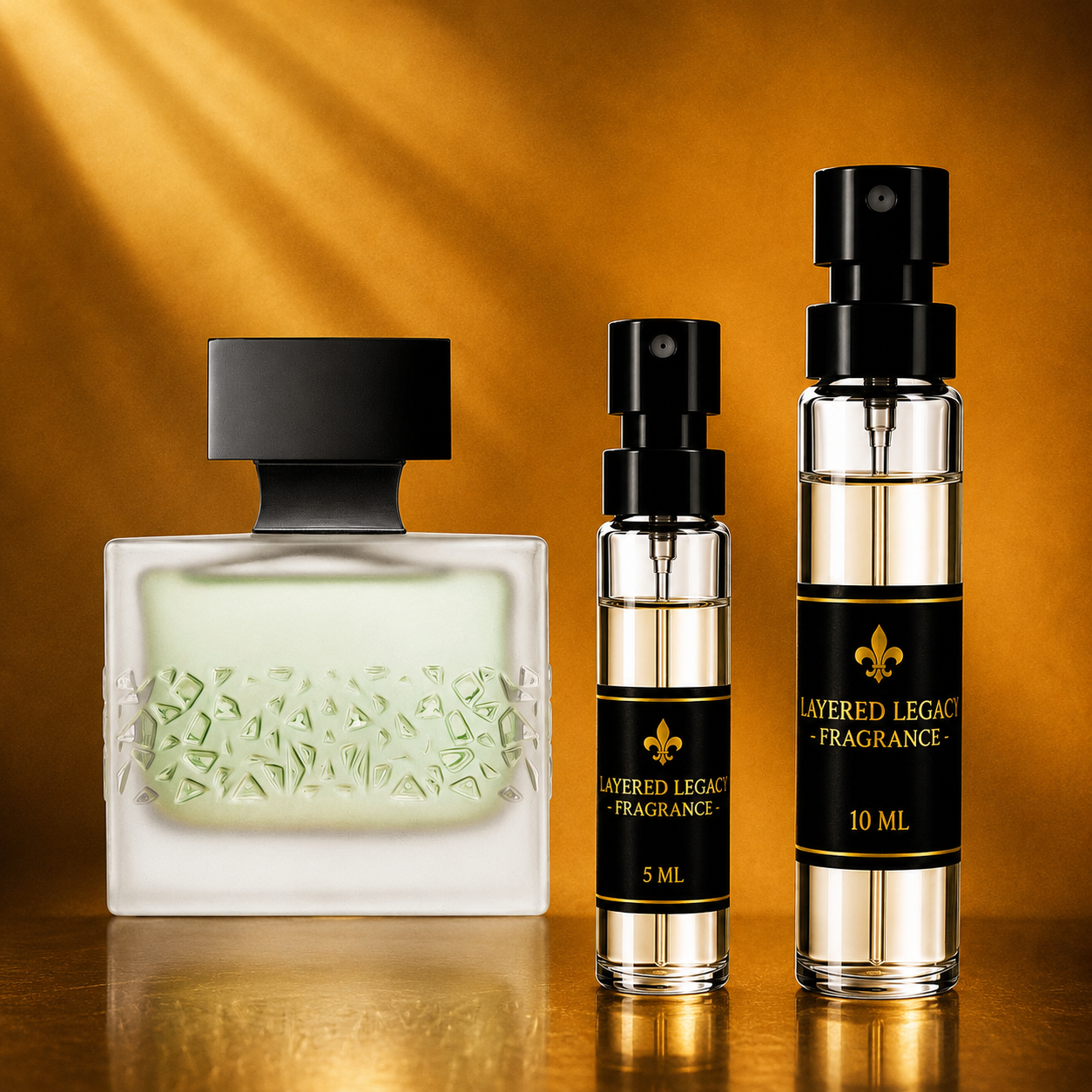 M. Micallef GenTonic fragrance bottle and Layered Legacy Fragrance decant