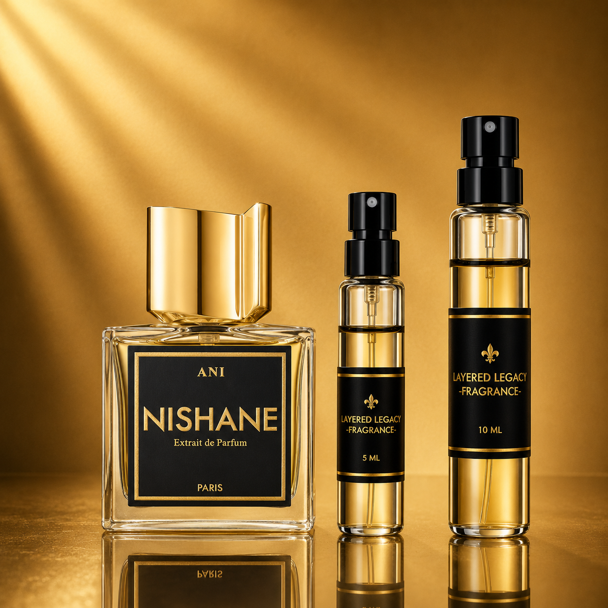 Nishane Ani fragrance bottle and Layered Legacy Fragrance decant