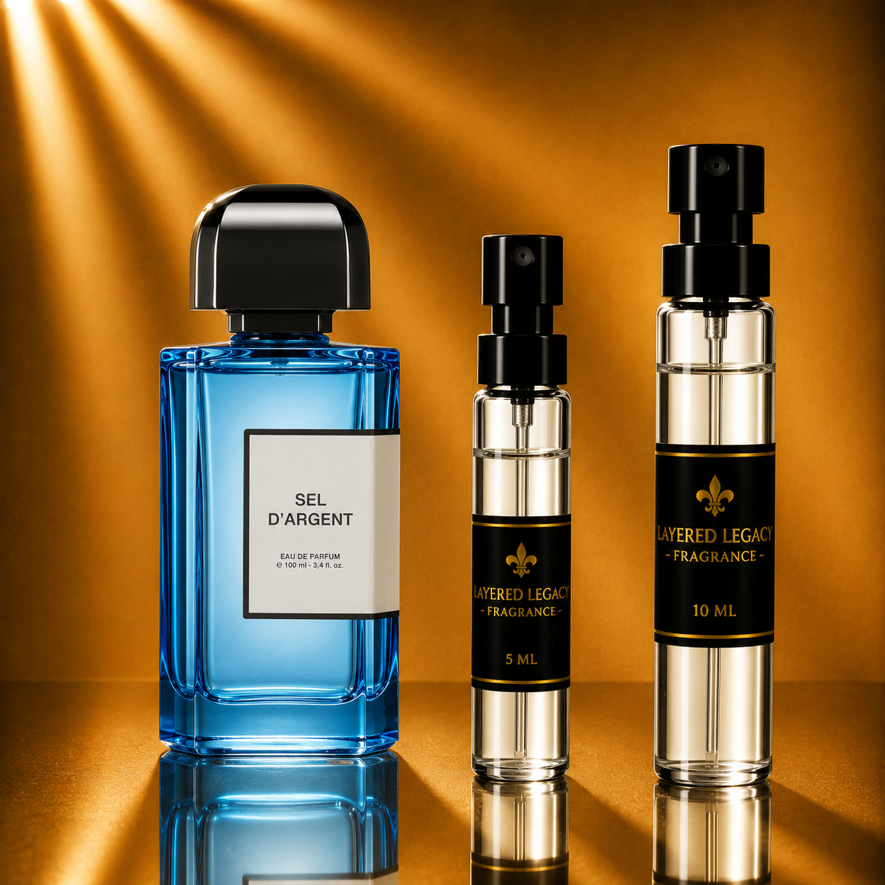 BDK Parfums Sel d’Argent fragrance bottle and Layered Legacy Fragrance decant