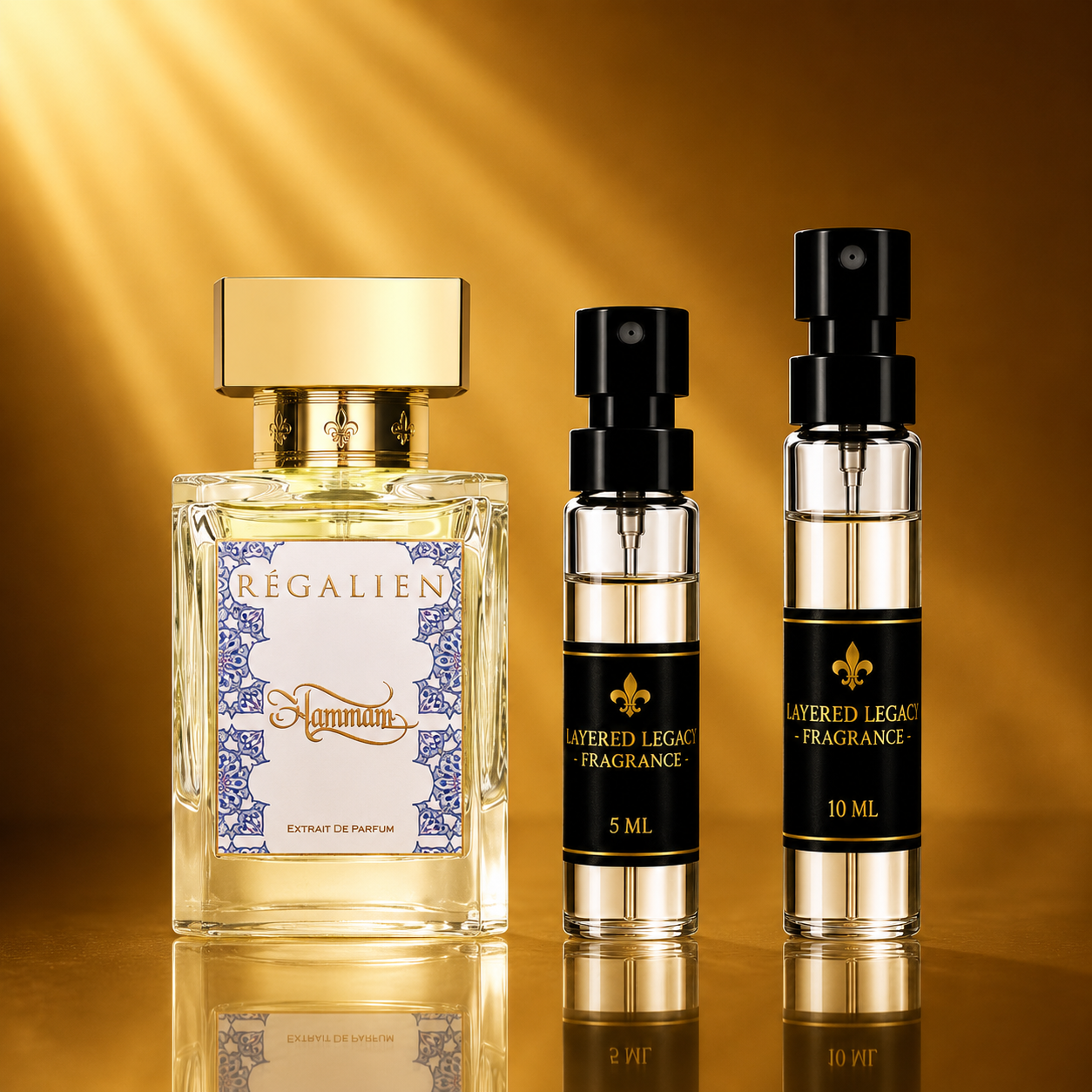 Regalien Hammam fragrance bottle and Layered Legacy Fragrance decant