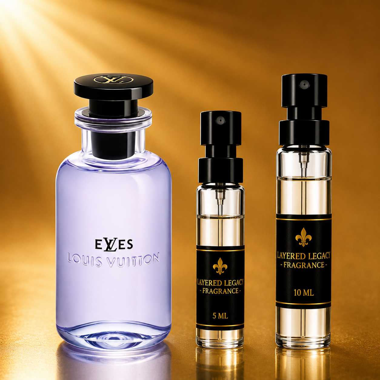 Louis Vuitton eLVes 5 ml and 10 ml fragrance decant presentation