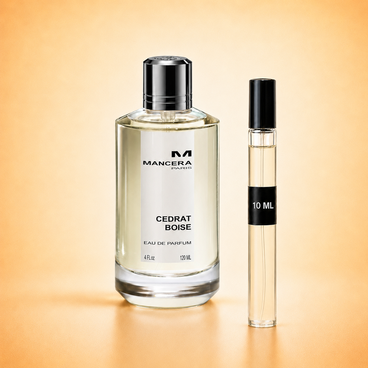 Mancera Cedrat Boise bottle with 10 ml fragrance decant