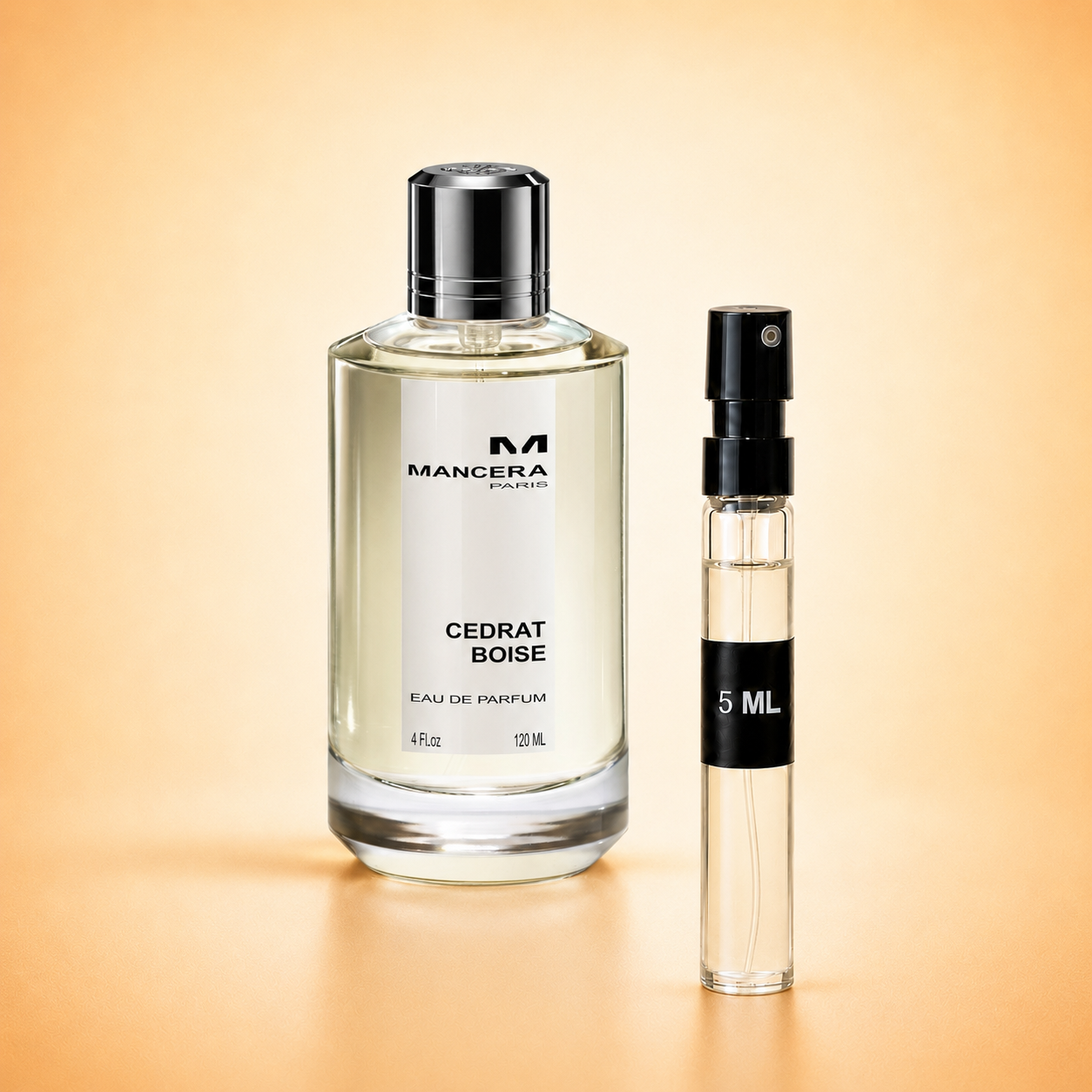 Mancera Cedrat Boise bottle with 5 ml fragrance decant