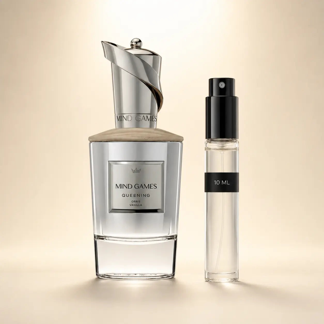 Mind Games Queening bottle with 10 mL fragrance decant